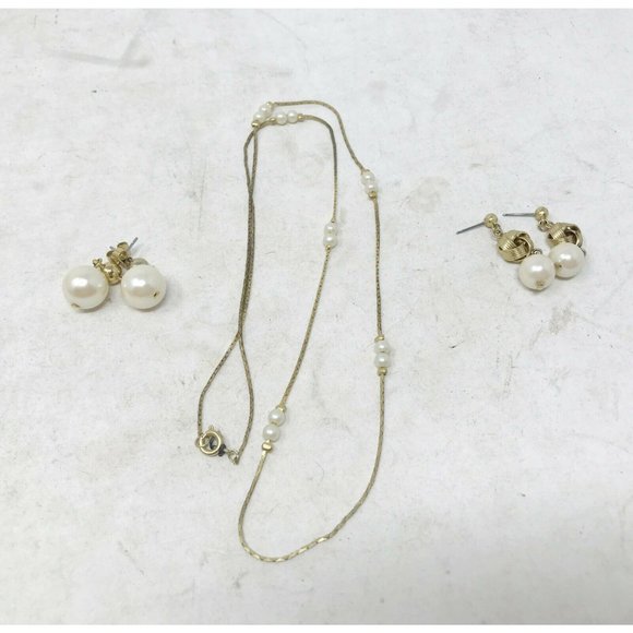 Faux Pearl EARRING and NECKLACE SET  Gold Tone 2 Pairs of earrings - Picture 1 of 5